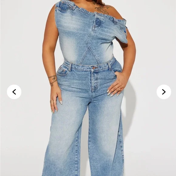 Fashion Nova Blue Denim jumpsuit Relaxed Fit - Picture 3 of 7
